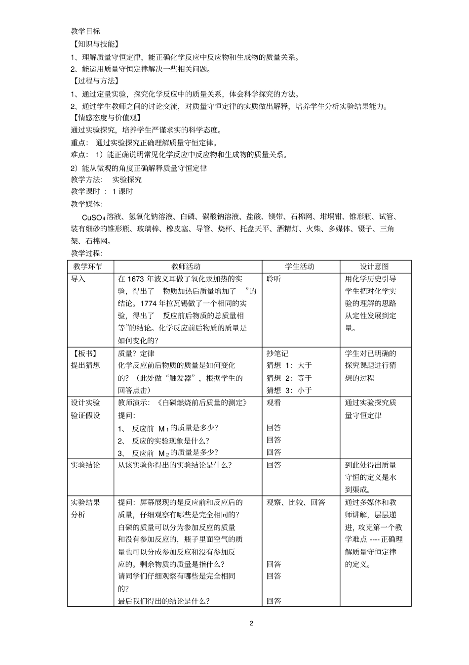 质量守恒定律的教学设计_第2页