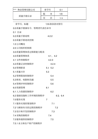 质量手册目录