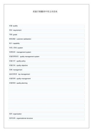 质量手册翻译中英文术语表