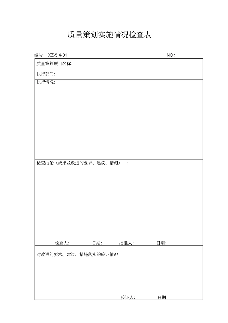 质量策划实施情况检查表_第1页
