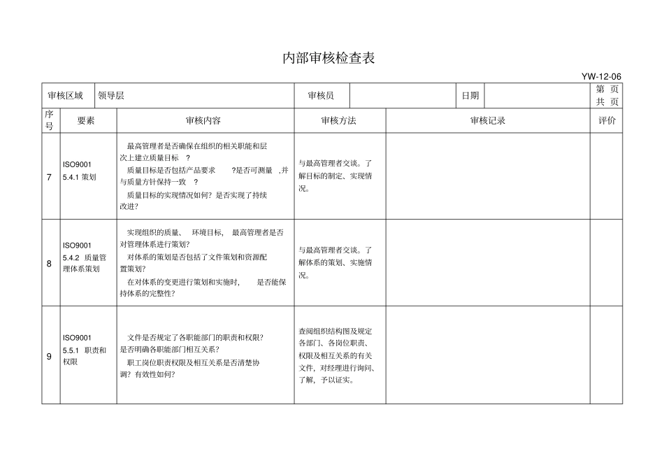 质量管理体系内审检查表_第3页