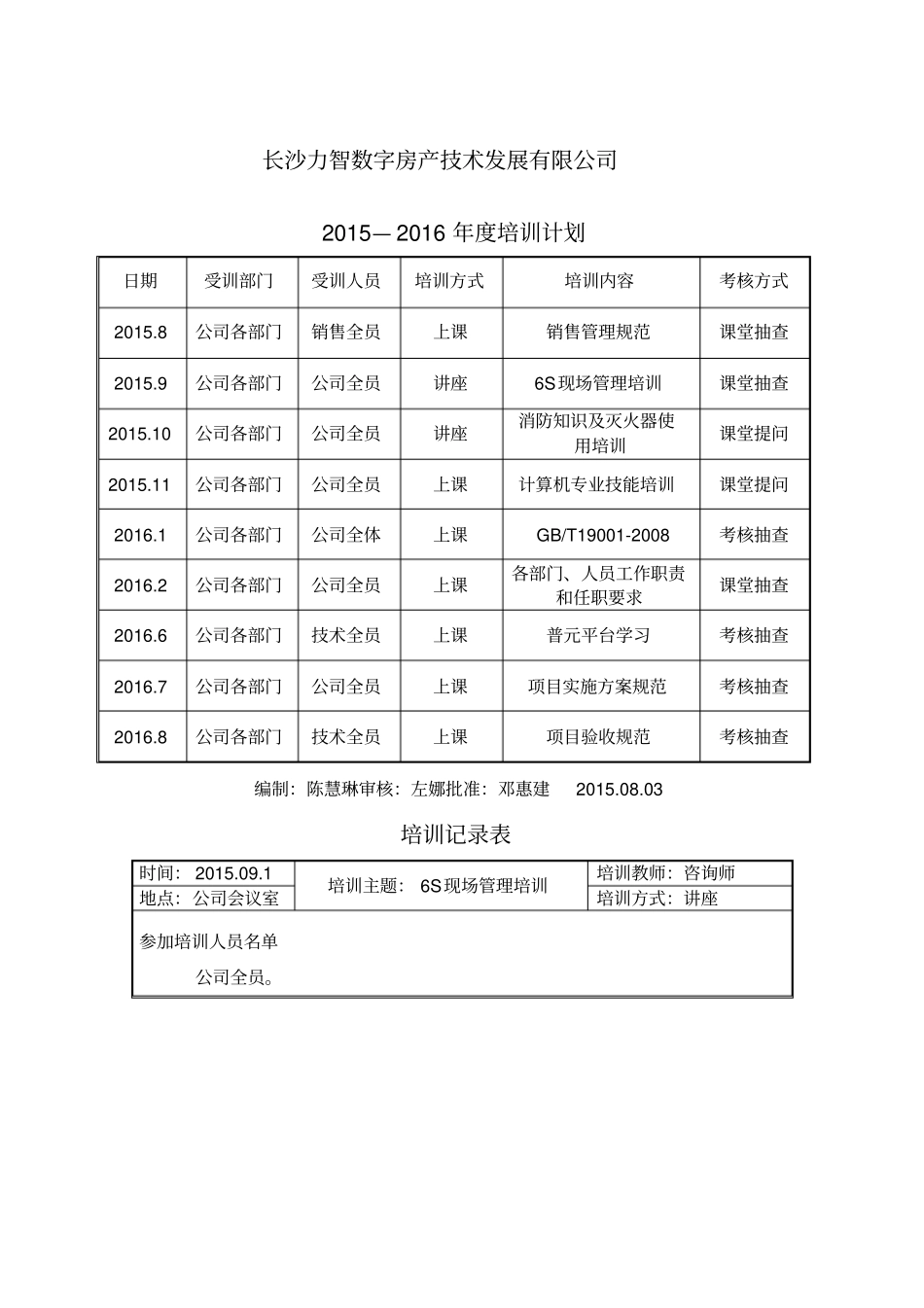 质量管理体系培训记录_第1页
