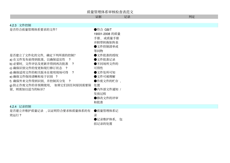 质量管理体系审核检查表范文_第1页