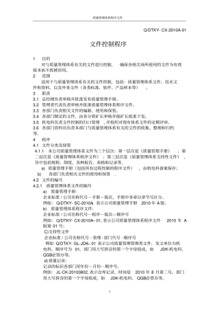 质量管理体系程序文件