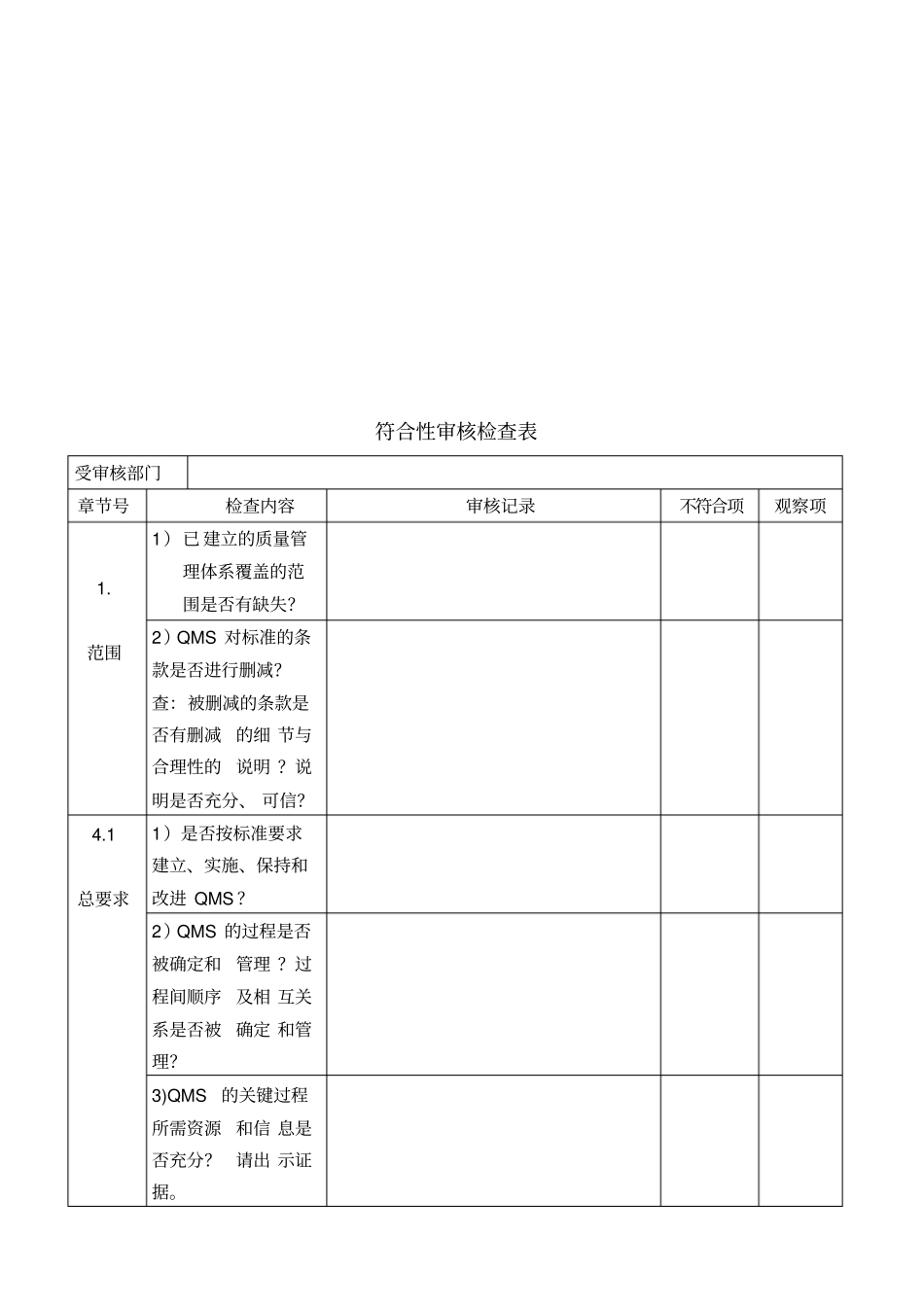 质量管理体系符合性审核检查表_第2页