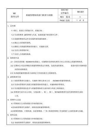质量管理体系部门职责与权限