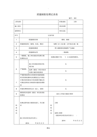 质量缺陷处理记录表97116