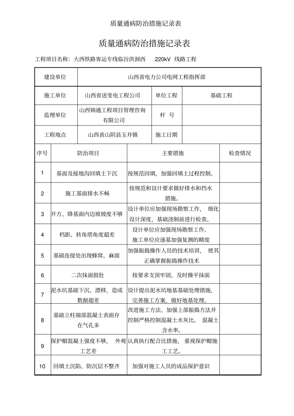 质量通病防治措施记录表_第1页