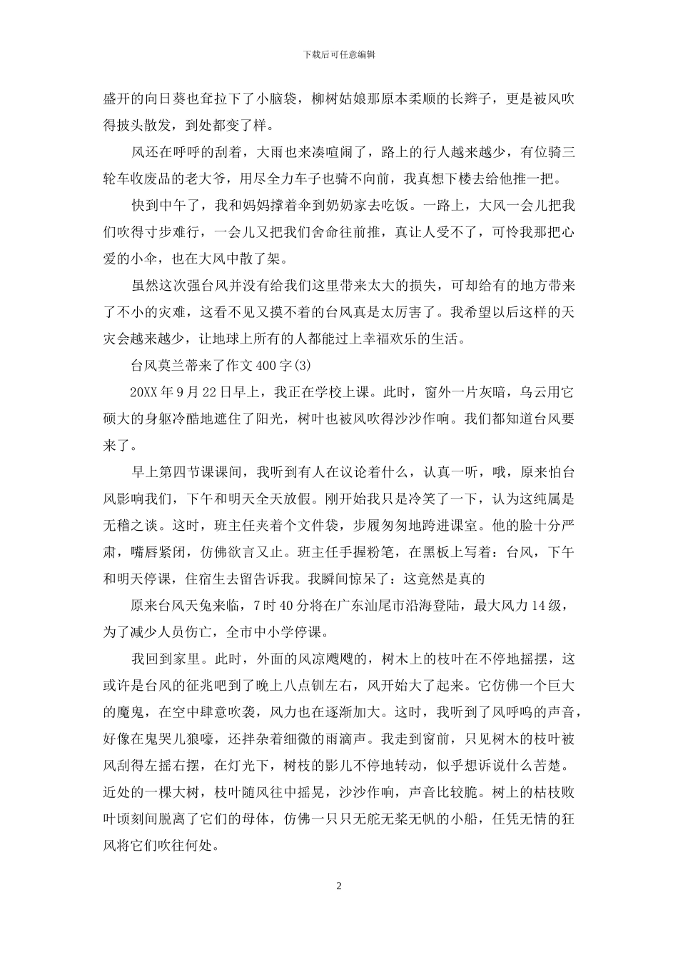 台风莫兰蒂来了作文400字_第2页