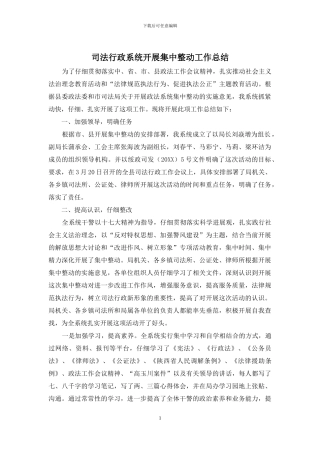 司法行政系统开展集中整动工作总结