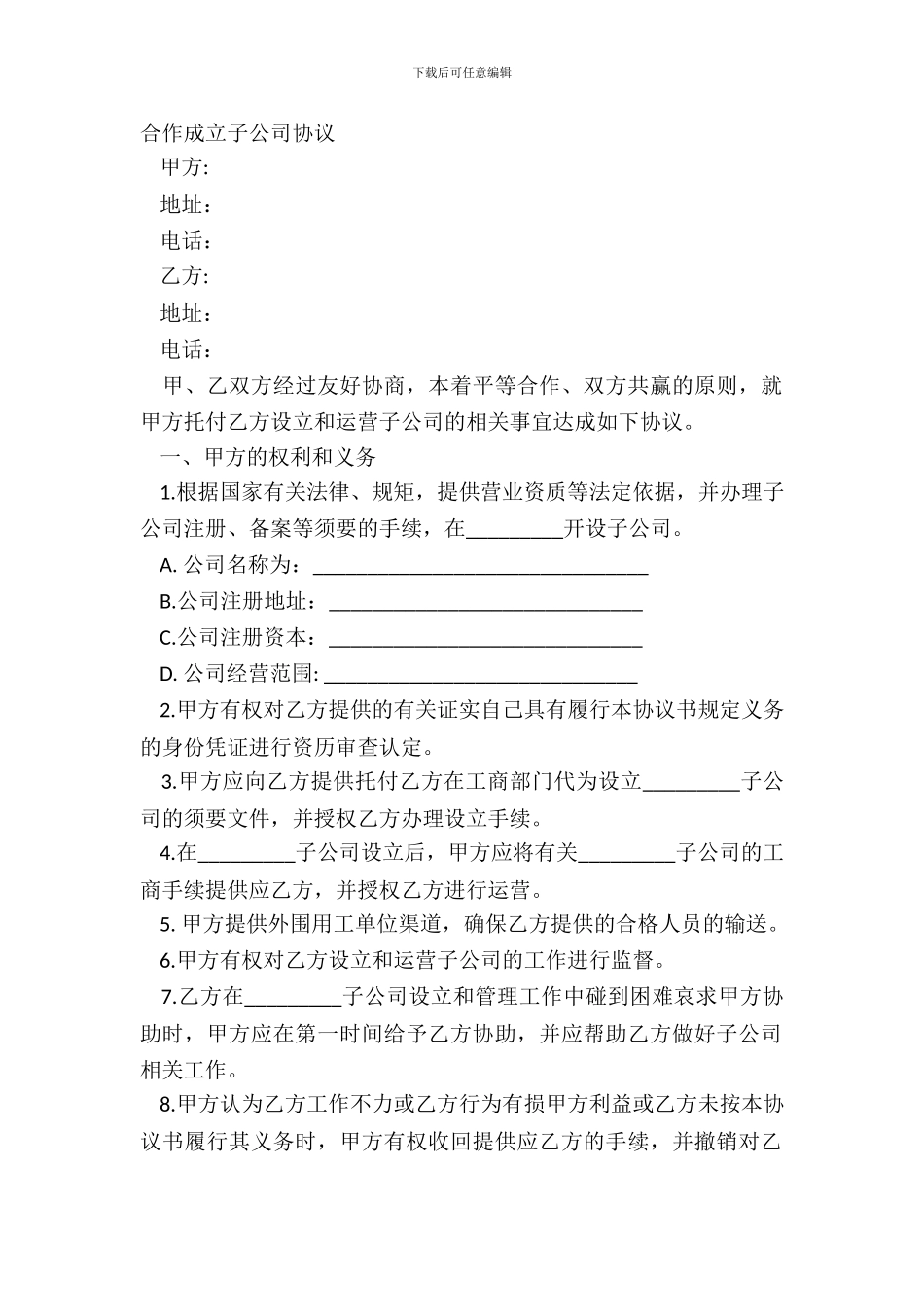 合作成立子公司协议_第2页