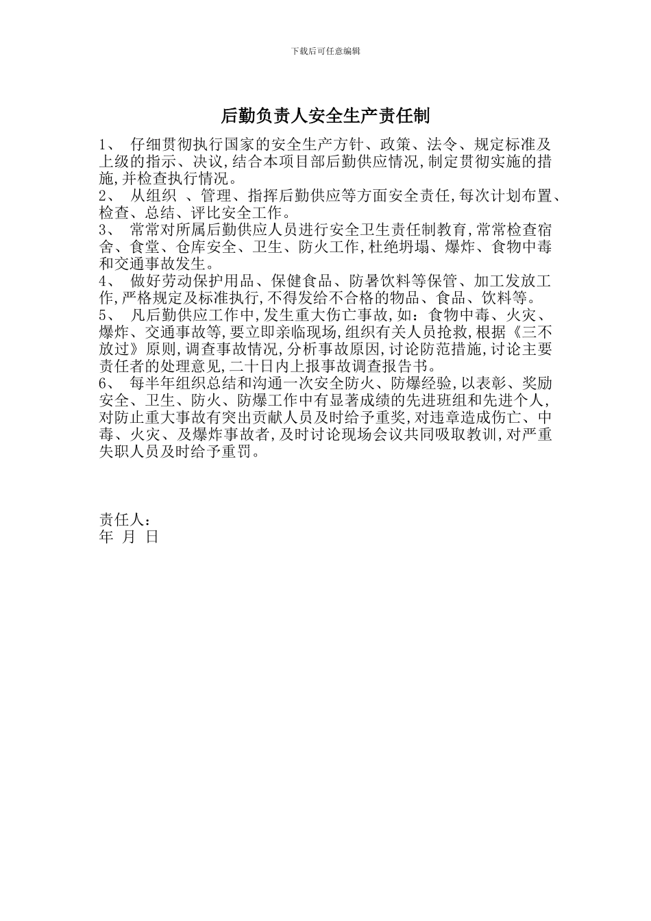 后勤负责人安全生产责任制_第1页