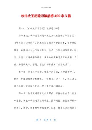 吹牛大王历险记读后感400字3篇