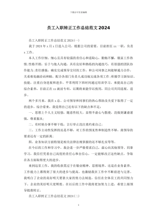员工入职转正工作总结范文2024