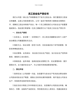 员工安全生产责任书