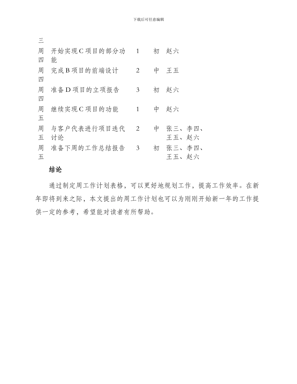 周工作计划表格新年周工作计划_第3页