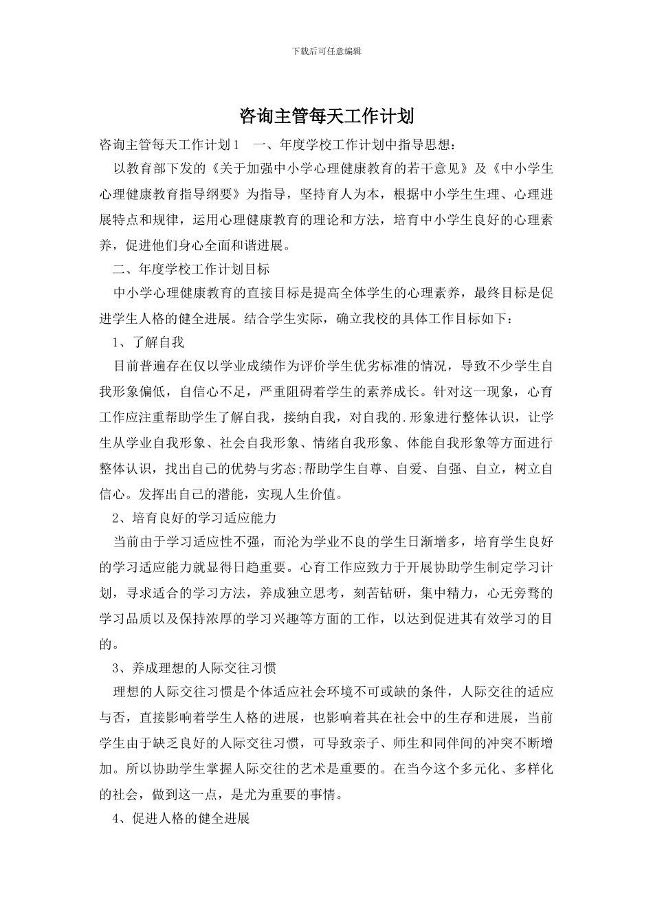 咨询主管每天工作计划_第1页