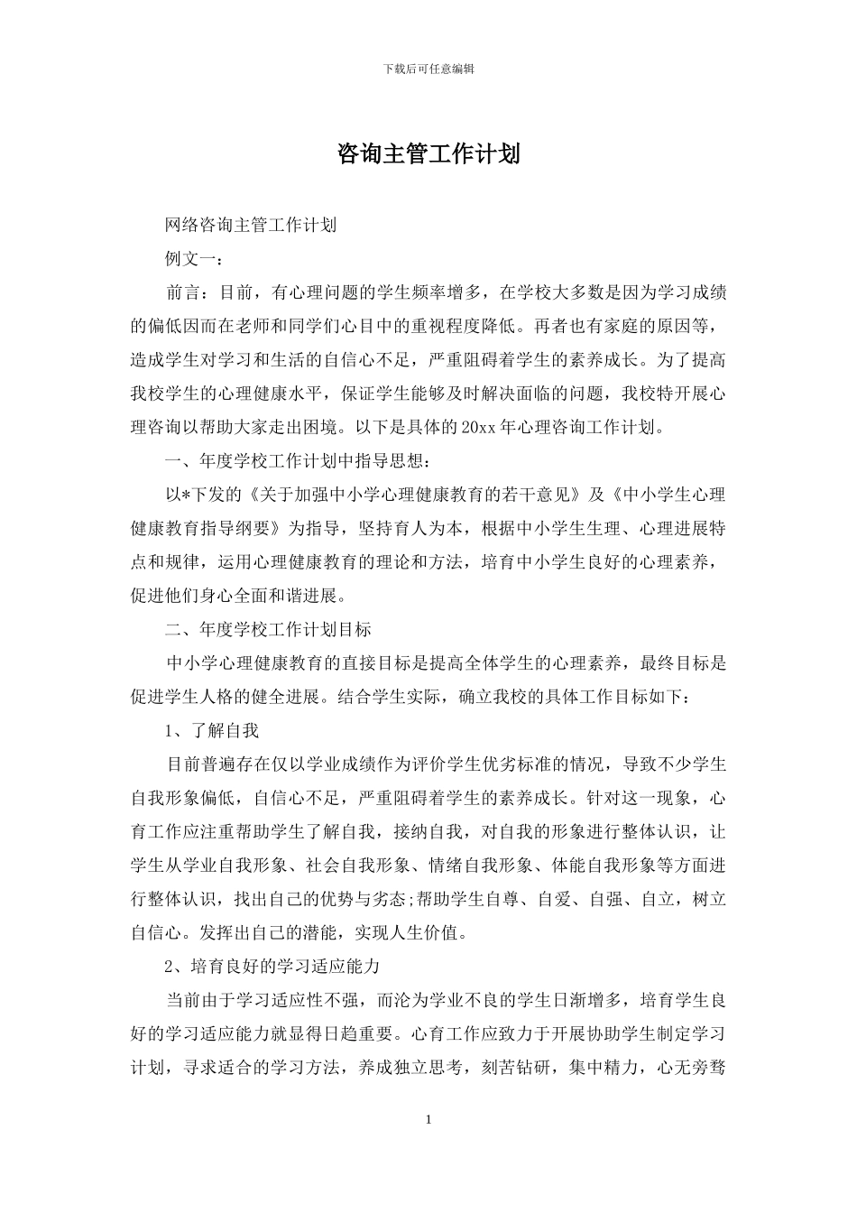 咨询主管工作计划_第1页