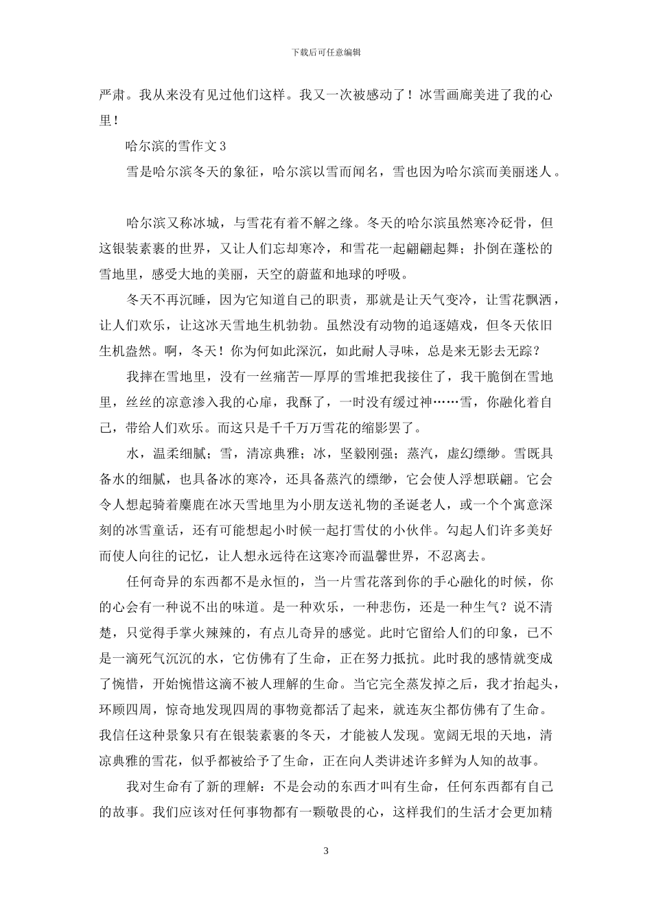 哈尔滨的雪作文_第3页