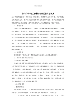 唐山市丰南区森林火灾处置应急预案