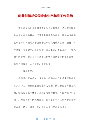 商业供销总公司安全生产年终工作总结