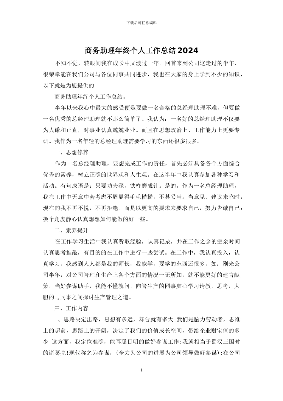 商务助理年终个人工作总结2024_第1页