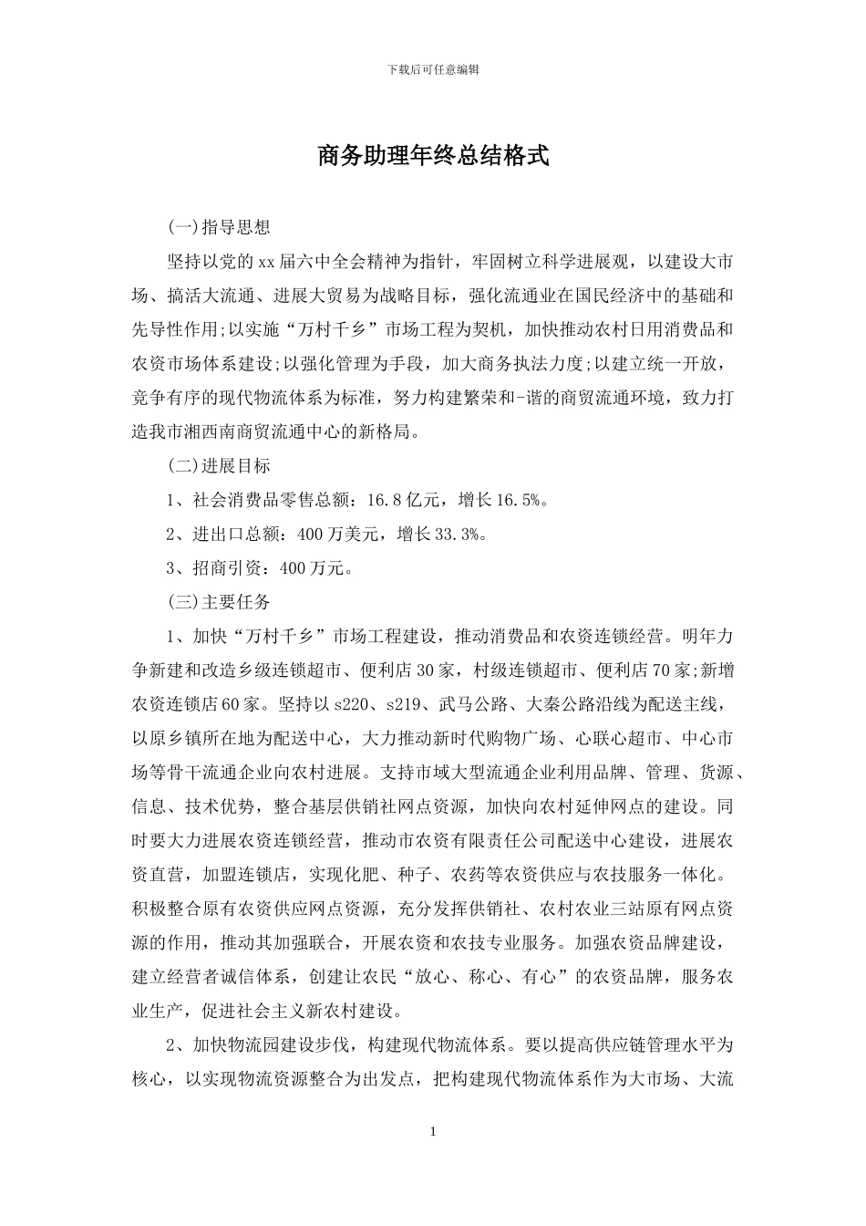 商务助理年终总结格式_第1页