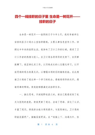 四个一线挂职的日子里