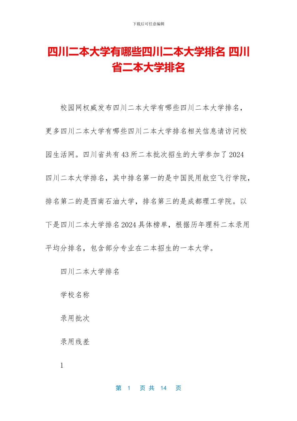 四川二本大学有哪些四川二本大学排名_第1页