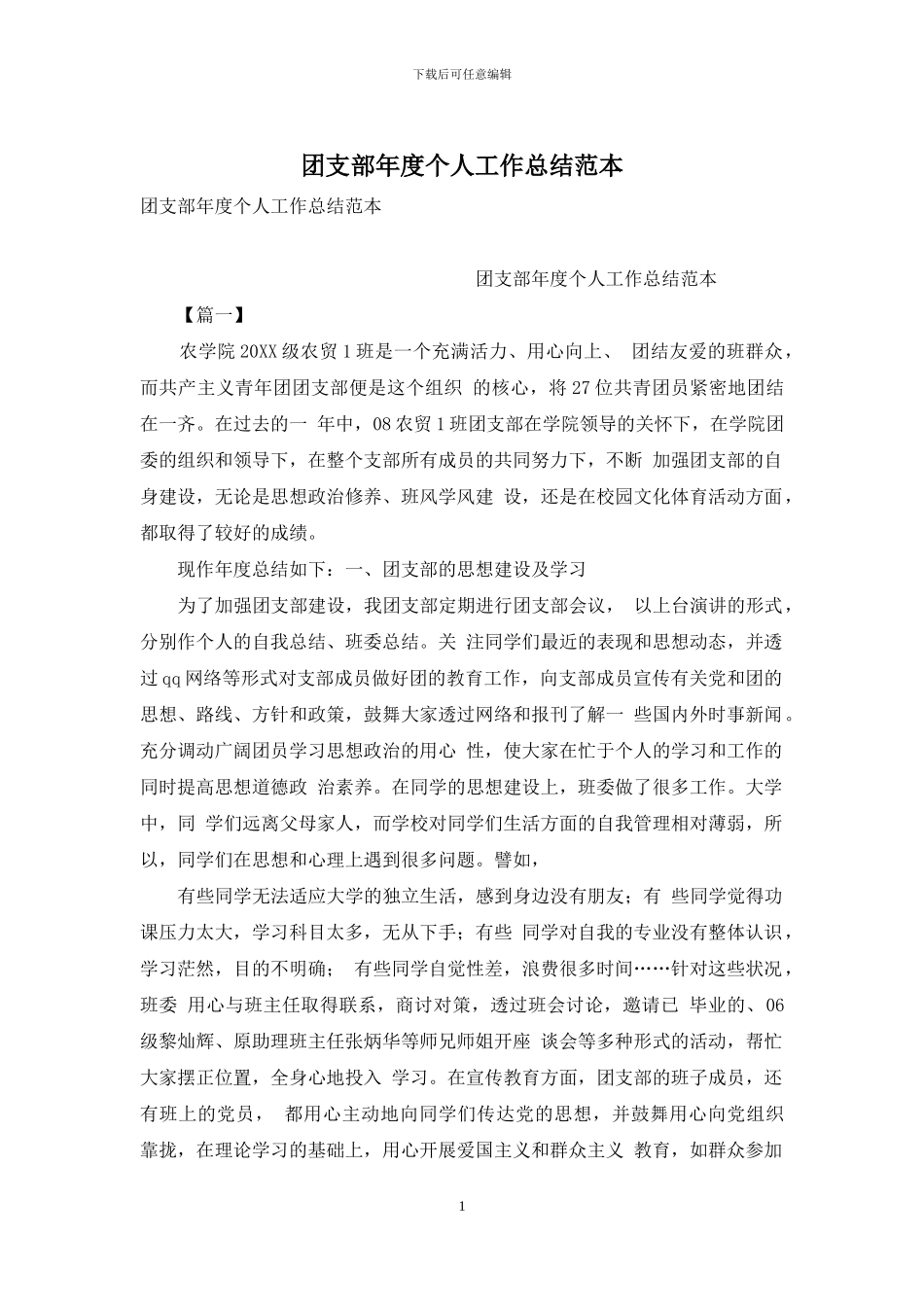 团支部年度个人工作总结范本_第1页