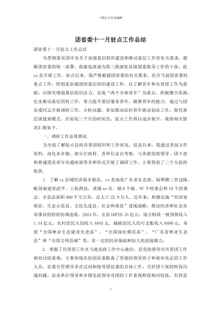 团省委十一月驻点工作总结
