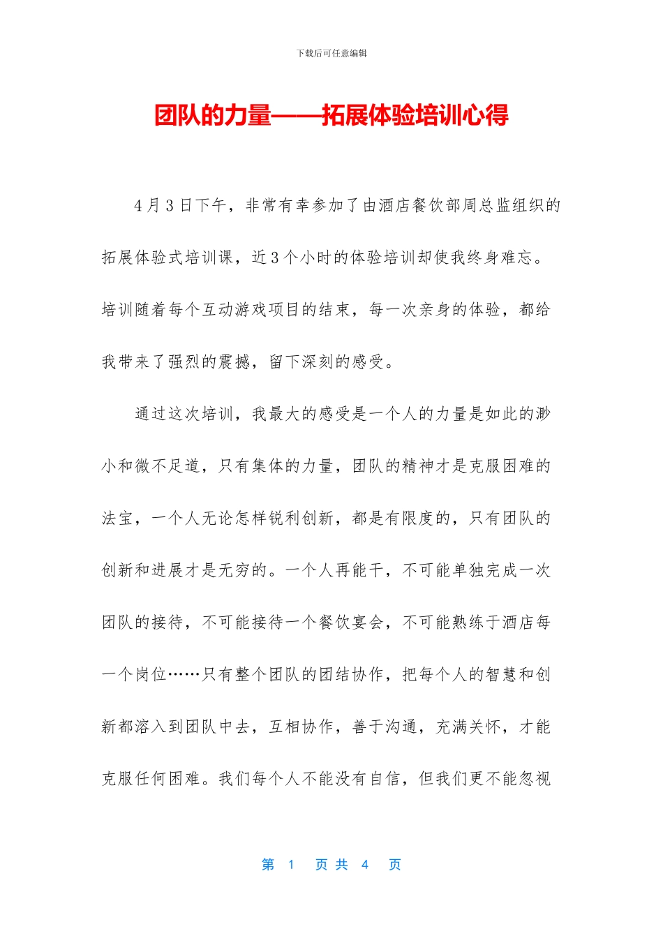 团队的力量——拓展体验培训心得_第1页