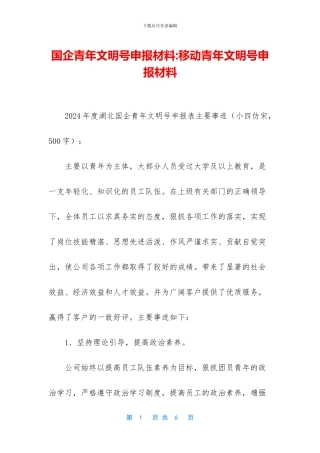 国企青年文明号申报材料