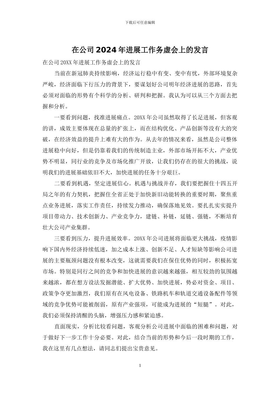 在公司2024年发展工作务虚会上的发言_第1页