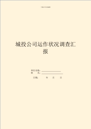 城投公司运作情况调查汇报