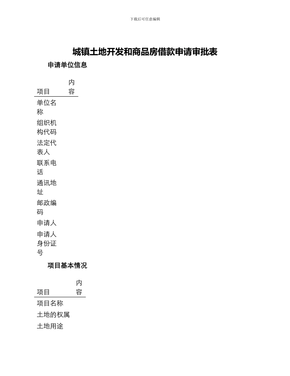 城镇土地开发和商品房借款申请审批表_第1页