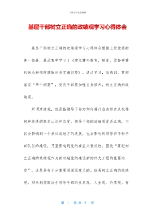 基层干部树立正确的政绩观学习心得体会