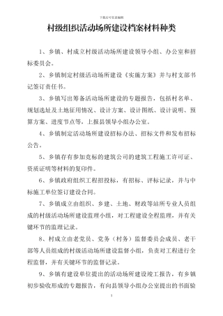 基层村级组织活动场所建设档案材料种类