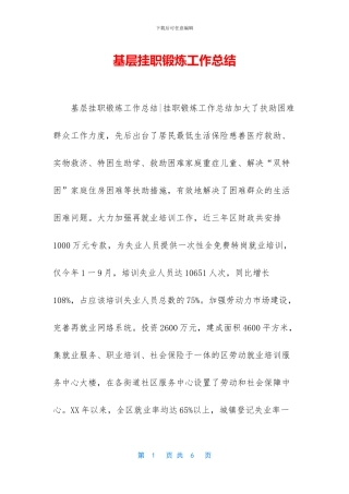 基层挂职锻炼工作总结