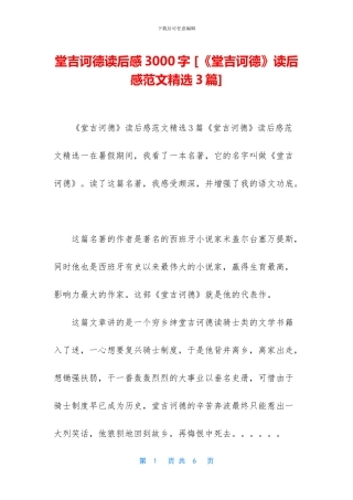 堂吉诃德读后感3000字