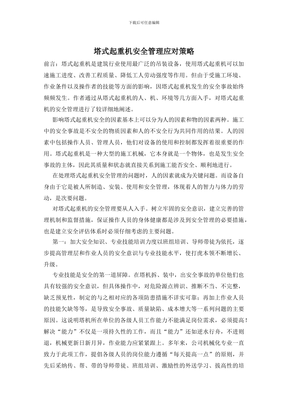 塔式起重机安全管理应对策略_第1页