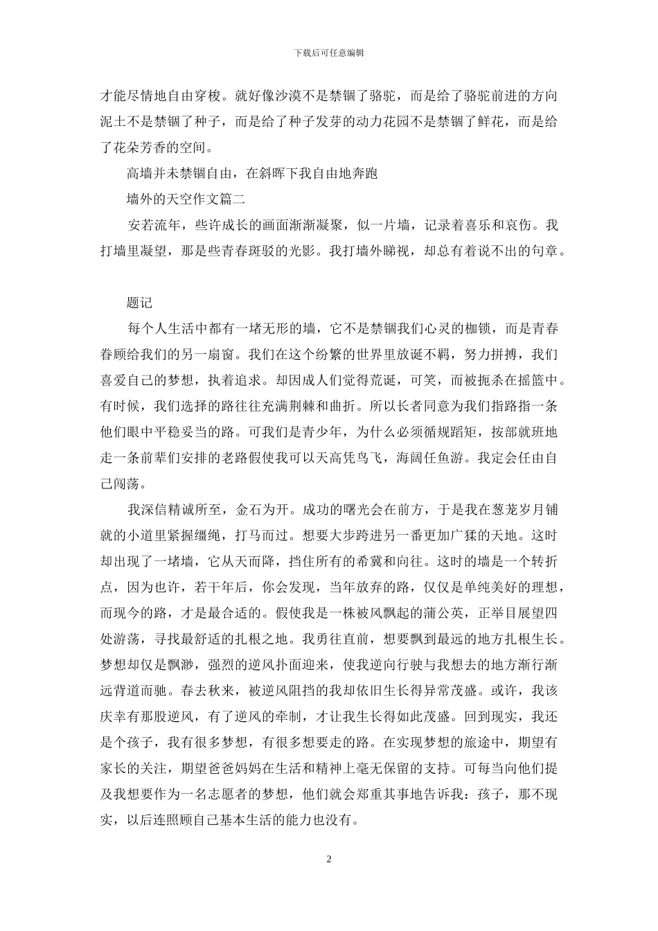 墙院外的天空作文600字：墙外的天空作文_第2页