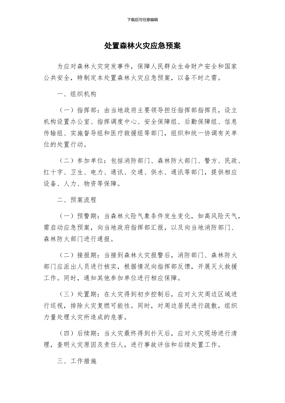 处置森林火灾应急预案_第1页