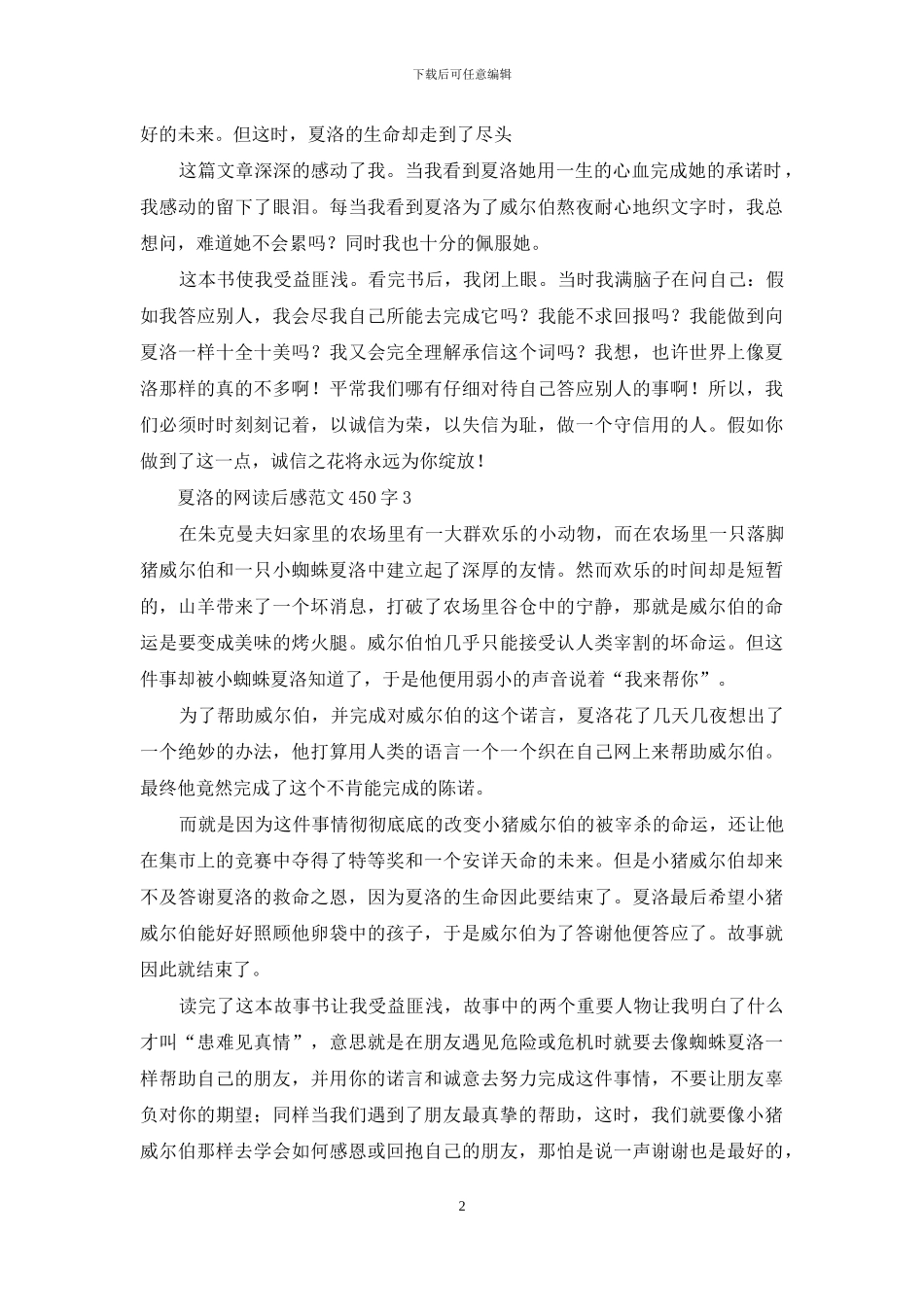 夏洛的网读后感范文450字_第2页