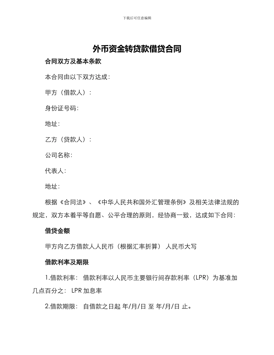 外币资金转贷款借贷合同_第1页