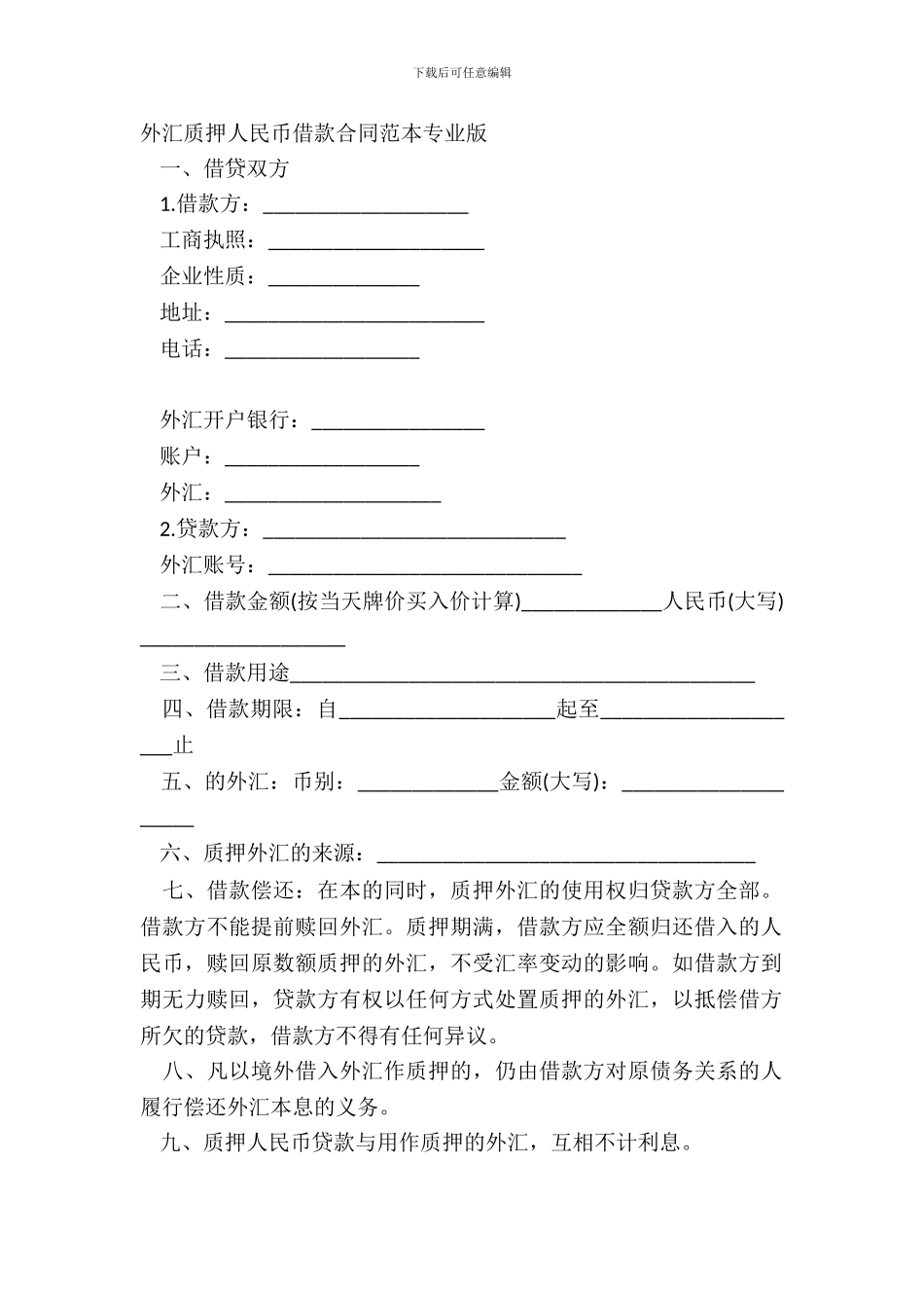 外汇质押人民币借款合同范本专业版_第2页