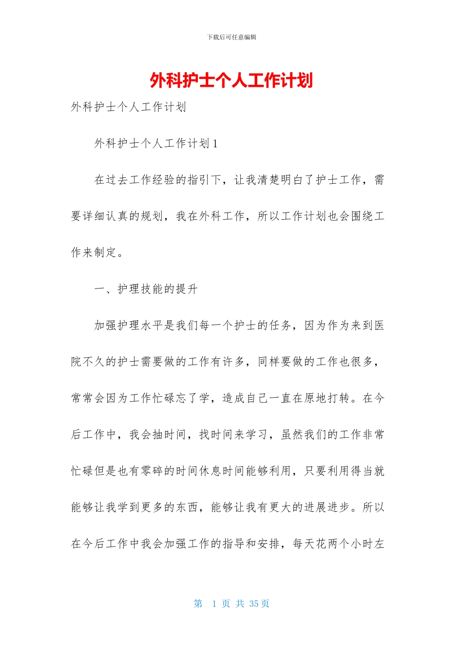外科护士个人工作计划_第1页