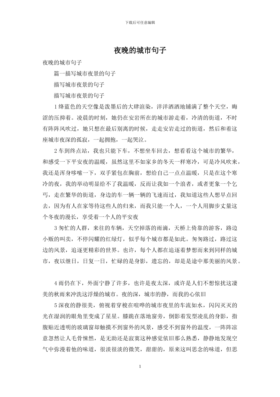 夜晚的城市句子_第1页