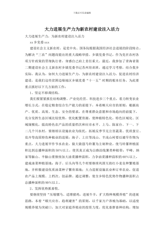 大力发展生产力为新农村建设注入活力