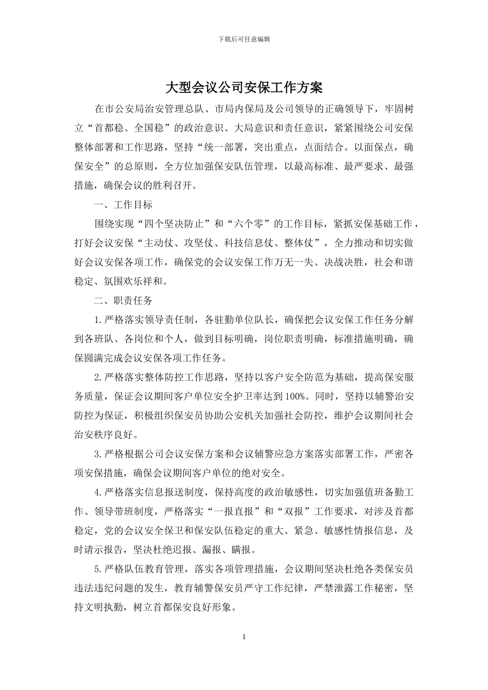 大型会议公司安保工作方案_第1页